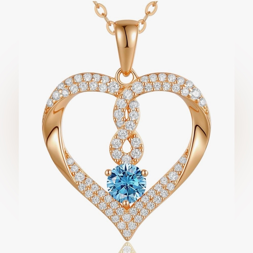 NEW Infinity Heart Birthstone Necklace Women, 925 Sterling Silver, LOUISA SECRET